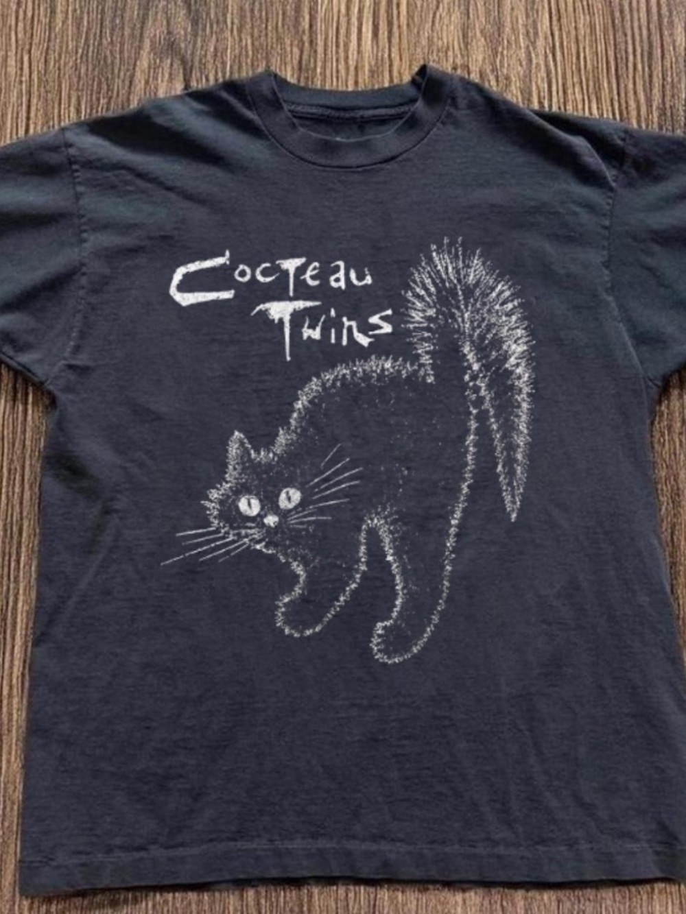 Gildan Black Graphic Tee with White Cat Sketch